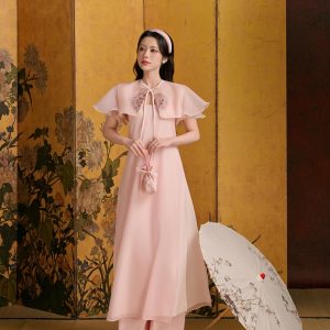 Áo Dài Nữ Tết Thanh Trà 4 Tà Tơ Organza Thêu